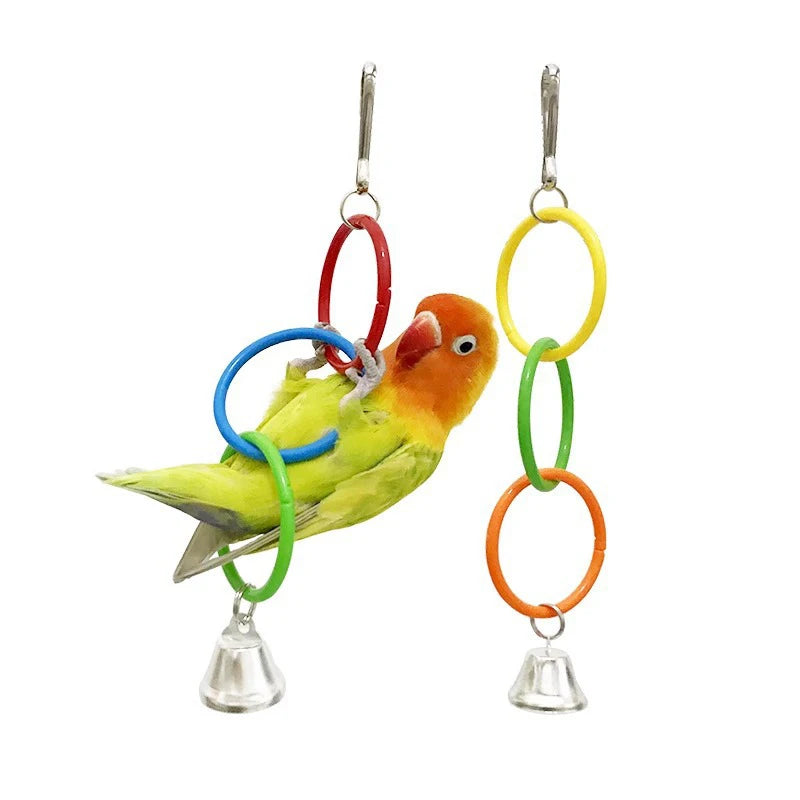 Columpio de anillas con campanita para pájaros