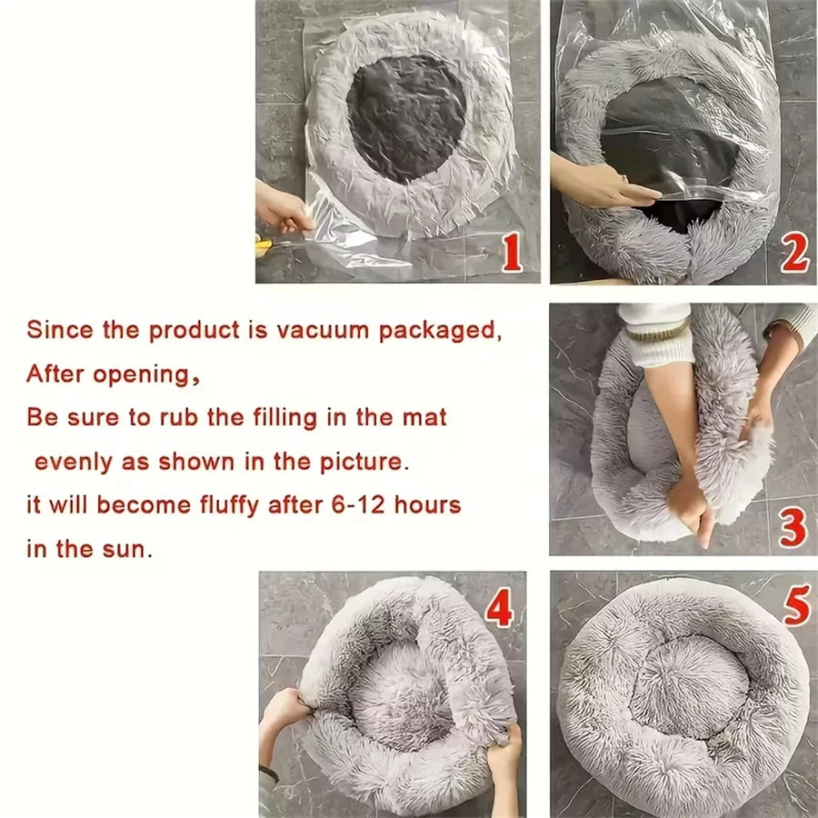 Cama donut calmante de pelo suave