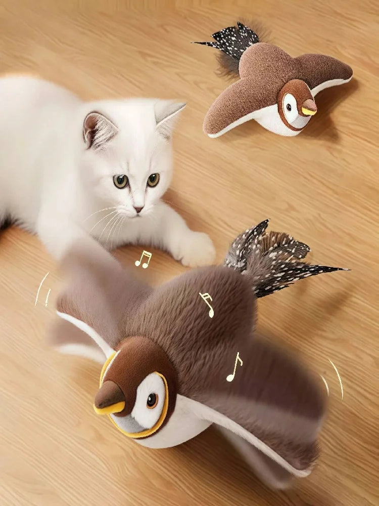Pájaro interactivo para gatos con sonido y movimiento