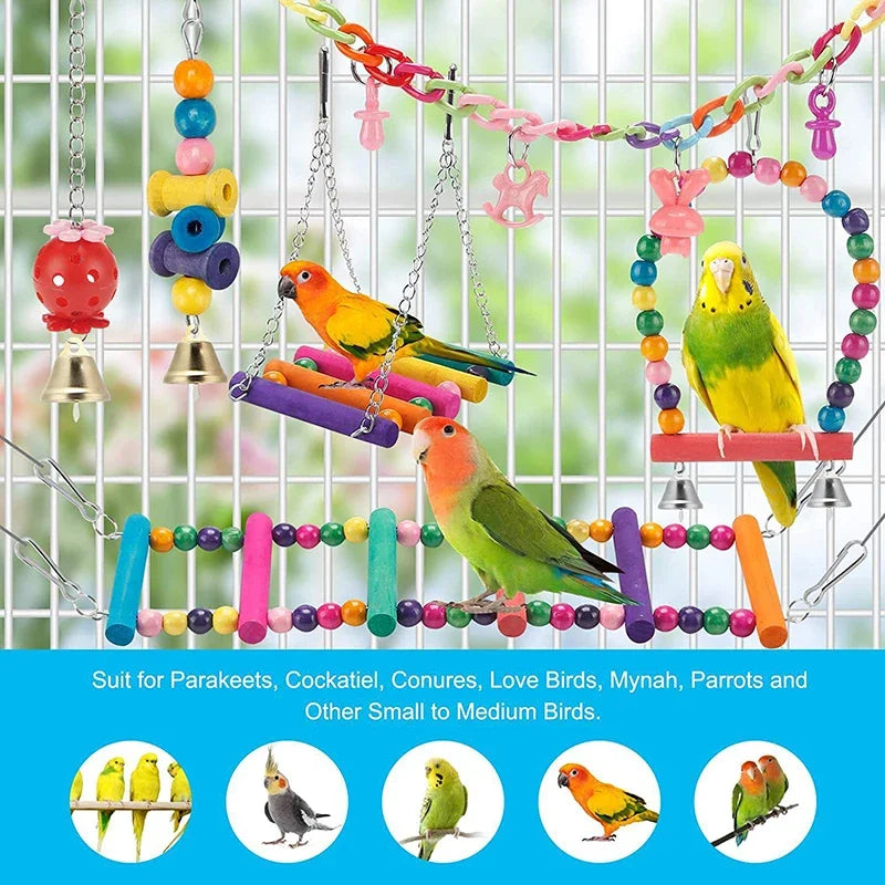 Set de 11 juguetes de madera para pájaros