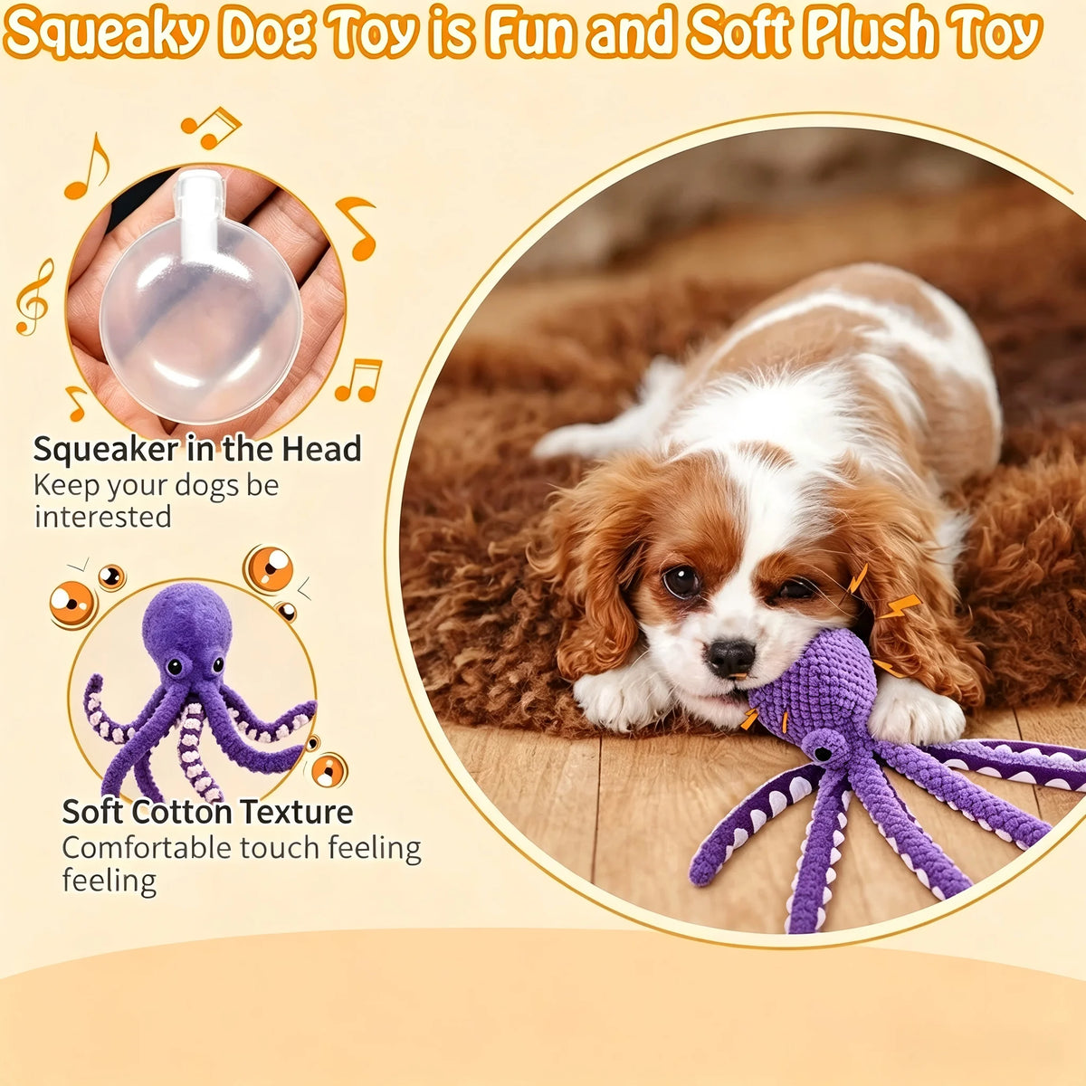 Pulpo de peluche con sonido para perros