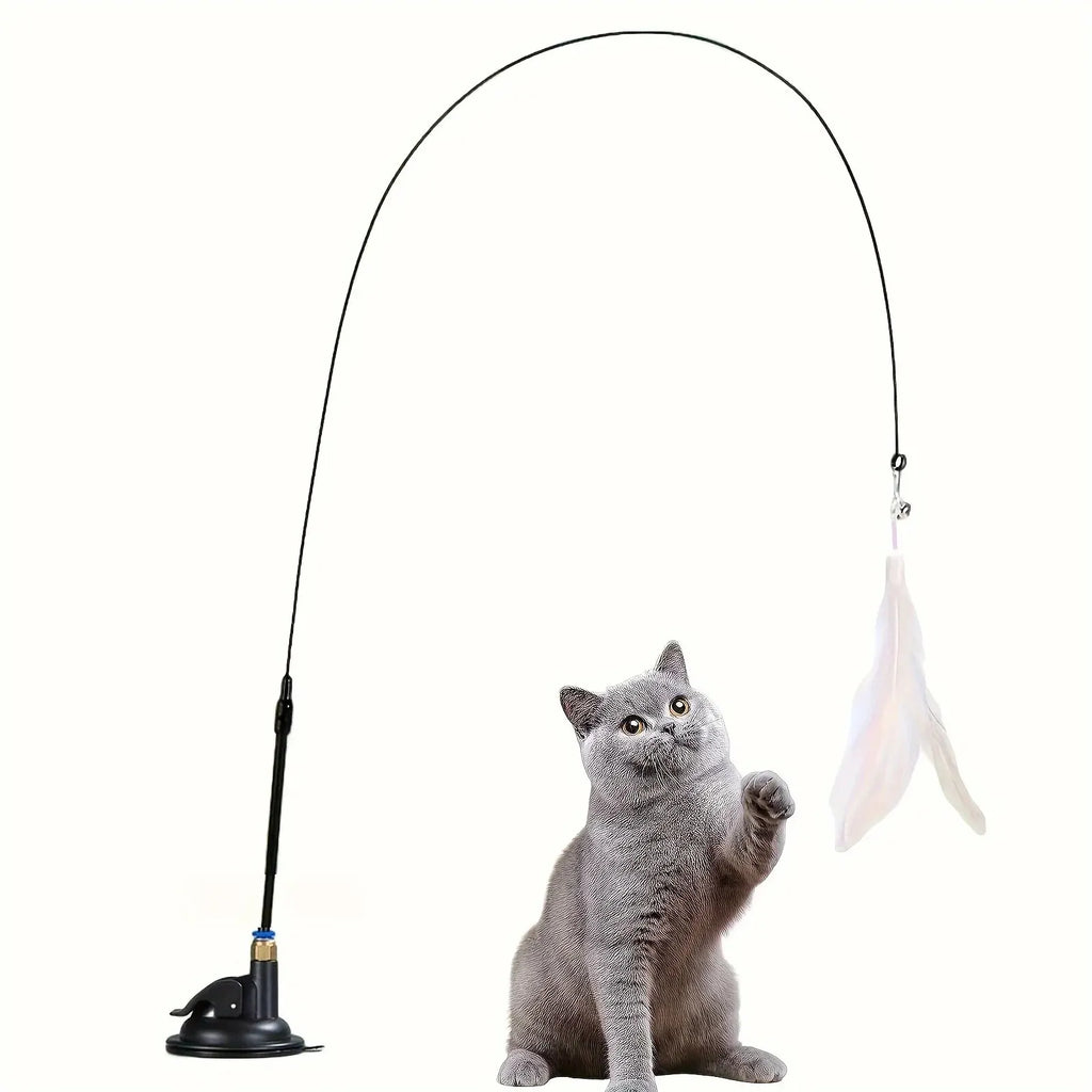 Caña con plumas y ventosa para gatos
