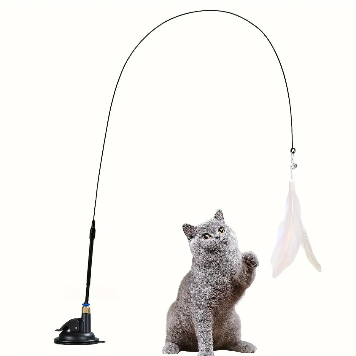 Caña con plumas y ventosa para gatos