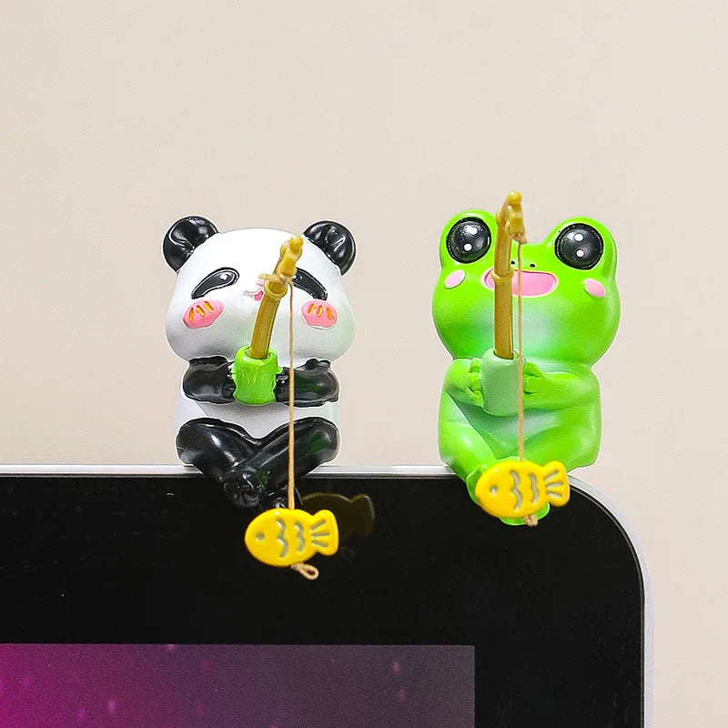 Figuritas pescadoras: gato, rana, panda y capibara