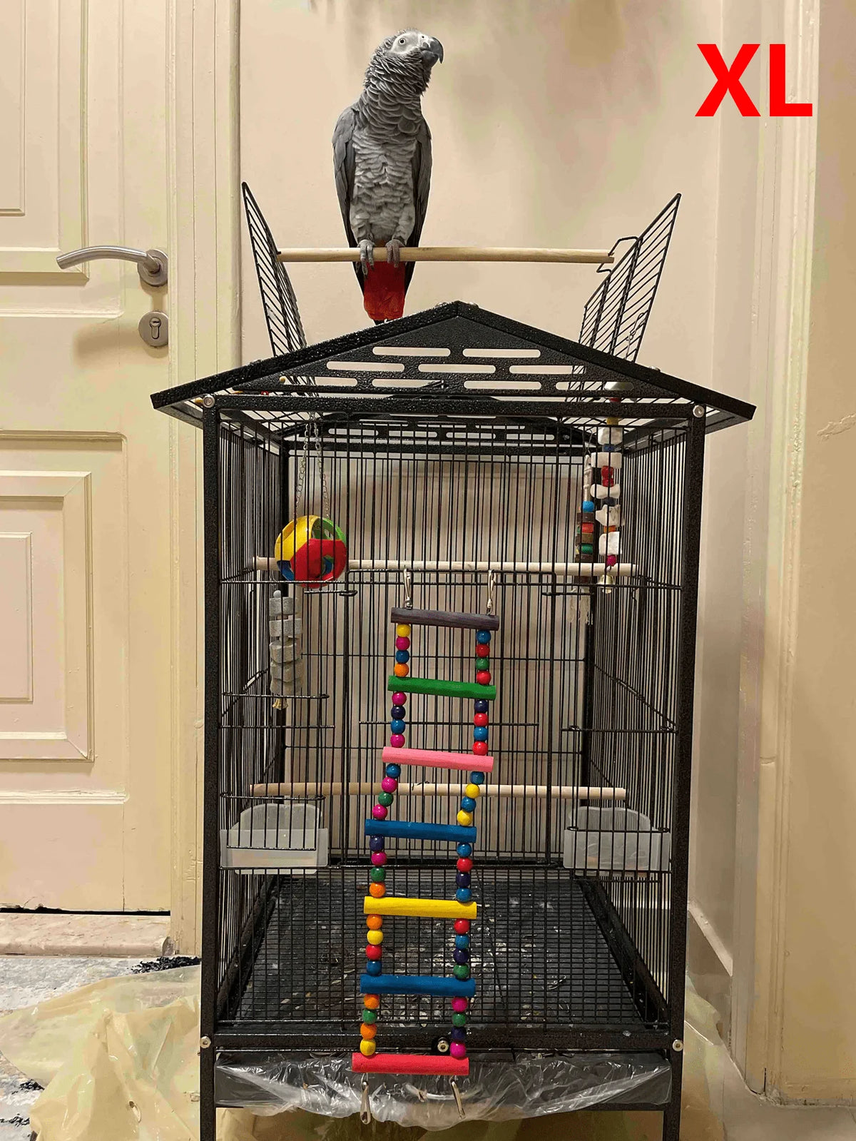 Escalera y columpio de madera para pájaros