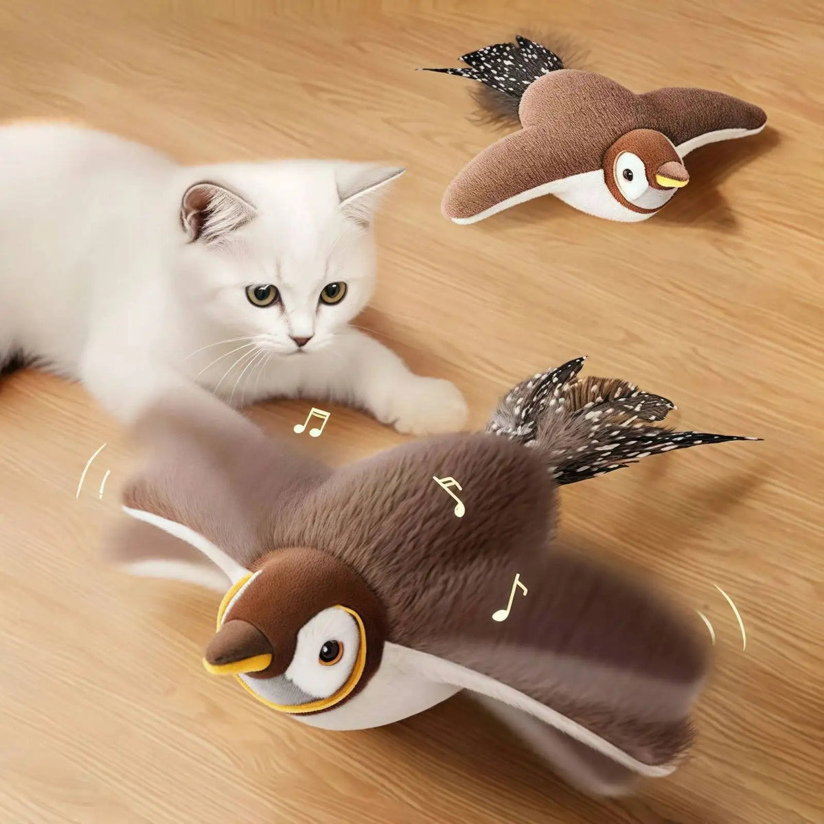 Pájaro interactivo para gatos con sonido y movimiento