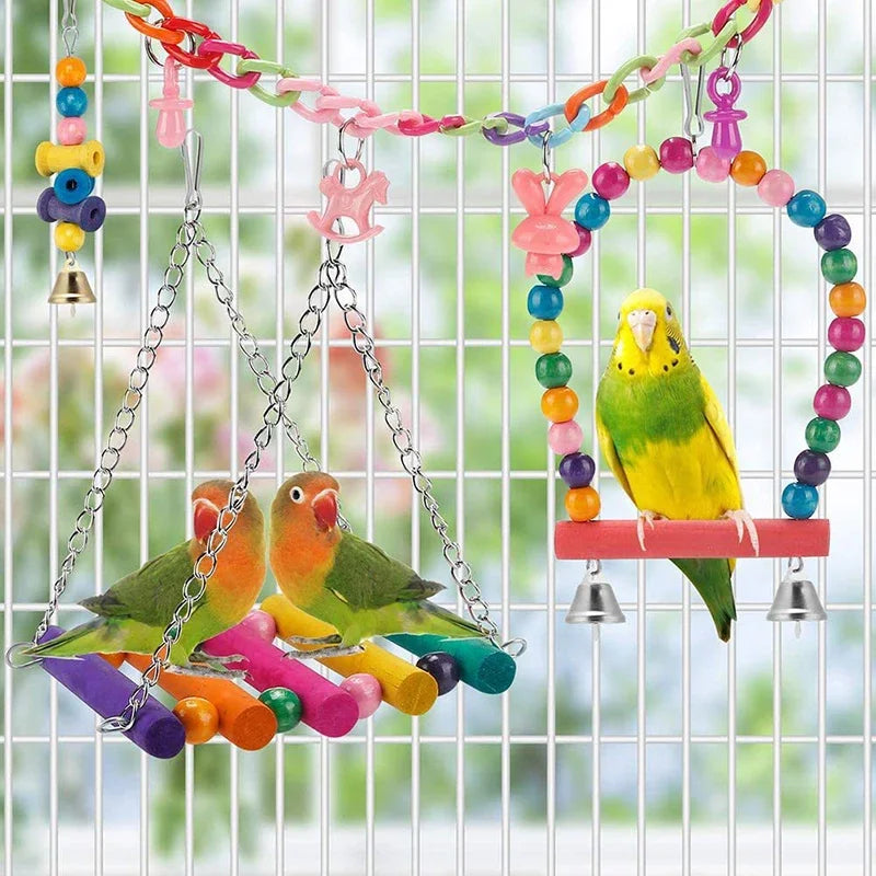 Set de 11 juguetes de madera para pájaros